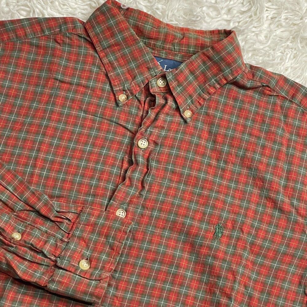 Ralph Lauren Polo Red / Green Plaid  Button Down Shirt Large Classic Fit